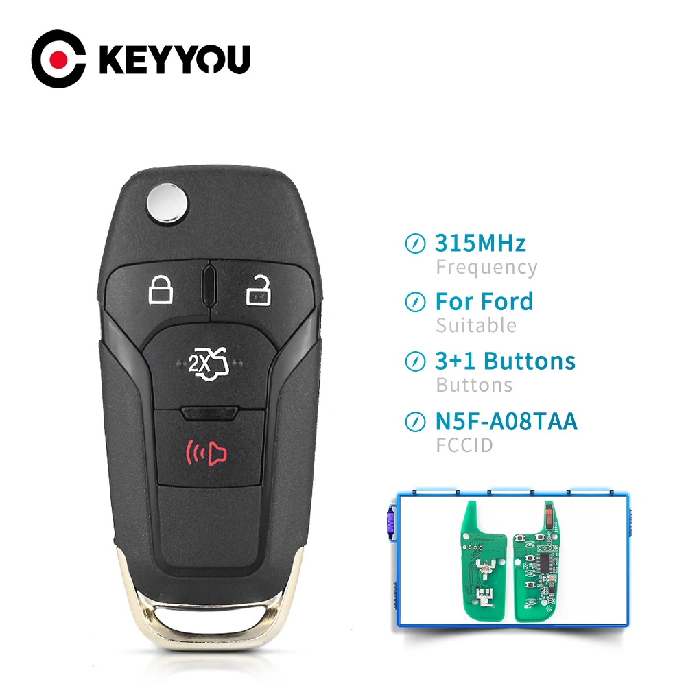 

KEYYOU N5F-A08TAA Remote Car Key for Ford Fusion 2013-2015 3/4 Buttons Keyless Entry Fob 315MHz ID49 Chip Hitag Pro