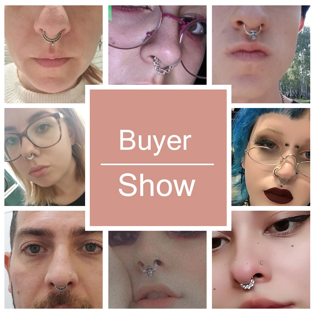 AOEDEJ 16G Skulll Nose Ring Stainless Steel Septum Piericng Ring Zircon Septum Click Women Crystal Nose Ring Men Punk Nose Ring