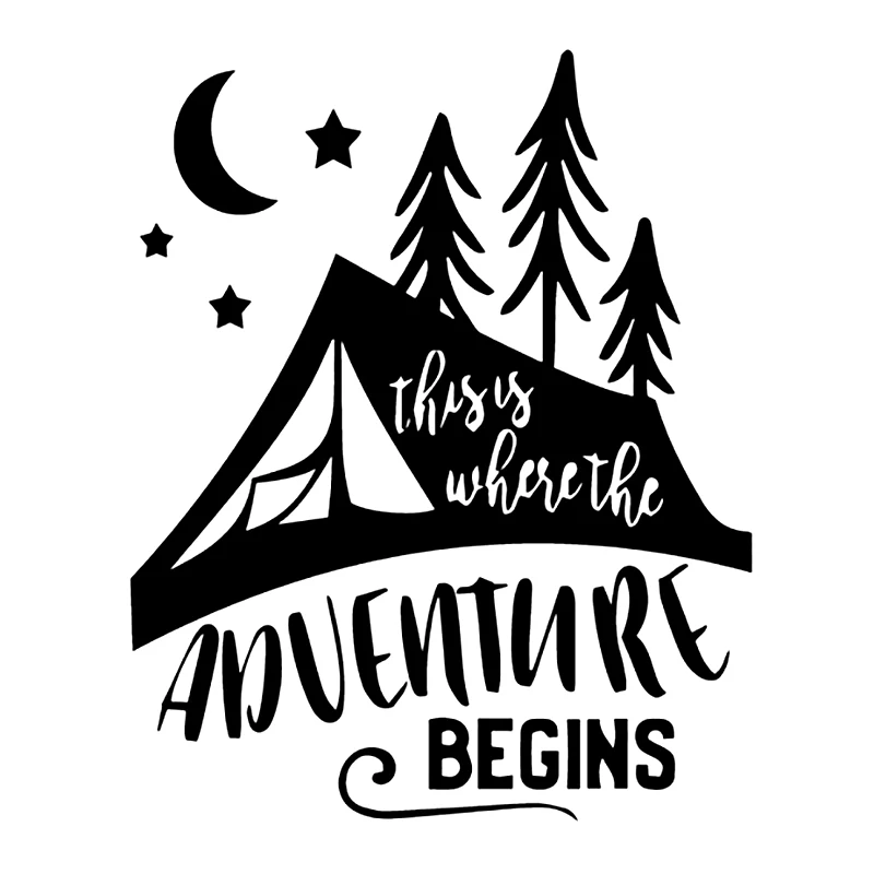 S51311# Black Transparent Car Stickers Vinyl Decal Camp Life Adventure Begins Motorcycle Decorative Accessories Creative