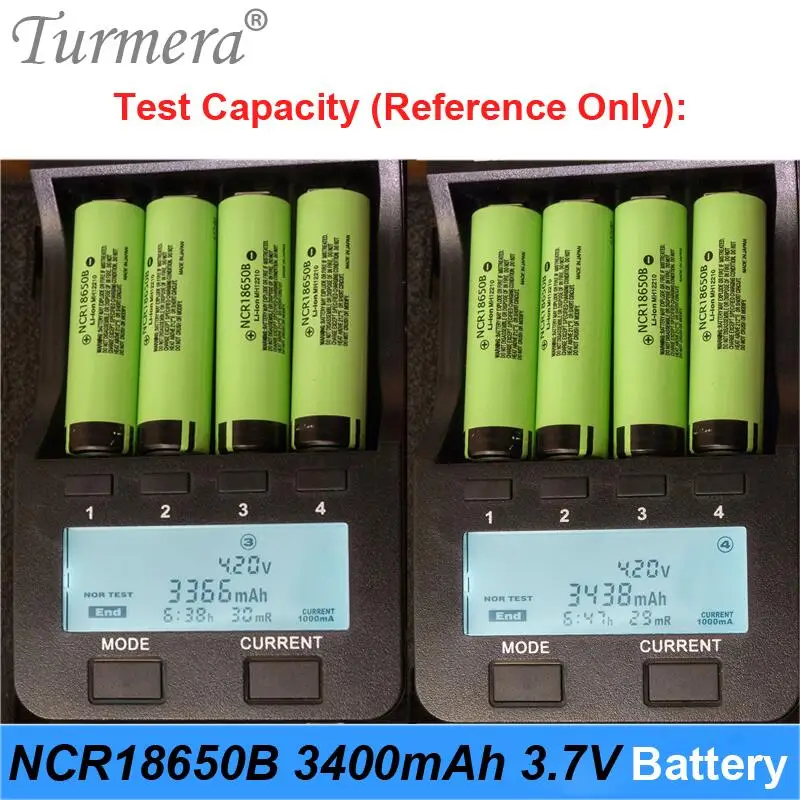 Turmera 18650 3400mAh NCR18650B Battery 3.6V Soldering Nickel for 12V 14.4V 18V 21V 25V Electric Drill Screwdriver Batteries Use