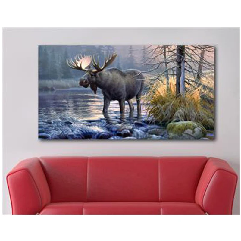 

Full square round drill 5d diy Diamond painting Moose nature scenery forest animal mosaic Diamond Embroidery Wall StickerZP-3416