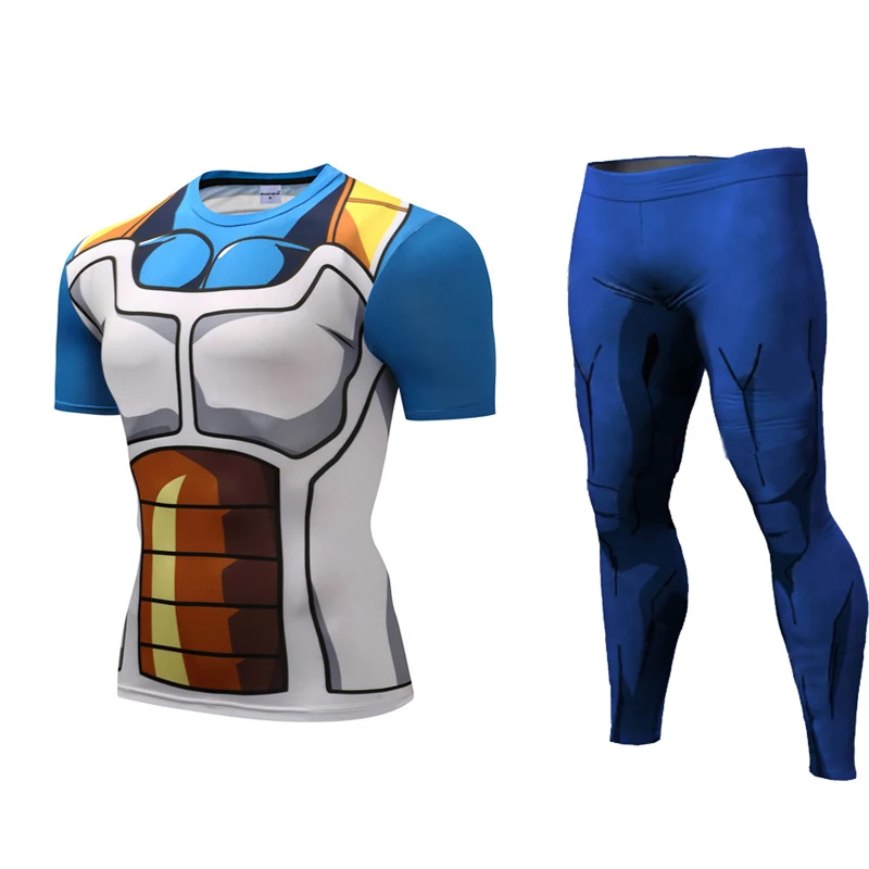 Vege 3D Printed Pattern Suits Compression shirt Men Sweat pants Skinny Legging tights Trousers Male Goku Costume Long t-shirts