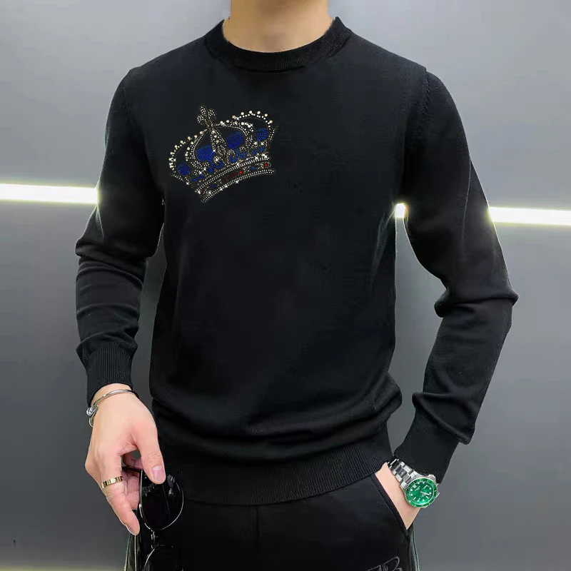 New Design Winter Casual Men's Sweaters High Quality Long-Sleeved Hot Diamond Pattern Knitted Slim Top Plus Oversize