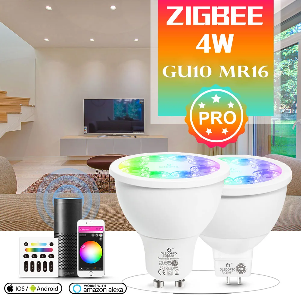 

Умная лампа ZigBee 3,0 Pro GU10 MR16, 4 Вт, RGB, CCT, с голосовым управлением