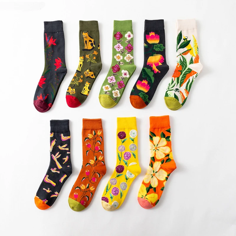 

Qisin 1 Pairs Women Socks Cartoon Dog Flower Plant Kawaii Funny Casual Female Cotton Sock Hosiery Streetwear Harajuku Crew Socks