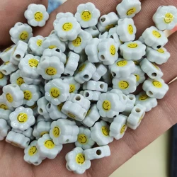 10pcs 9mm Smile Face Sun Flower Ceramic Beads Fashion Charm DIY Loose Spacer Bead For Jewelry Making Bracelet Accessories