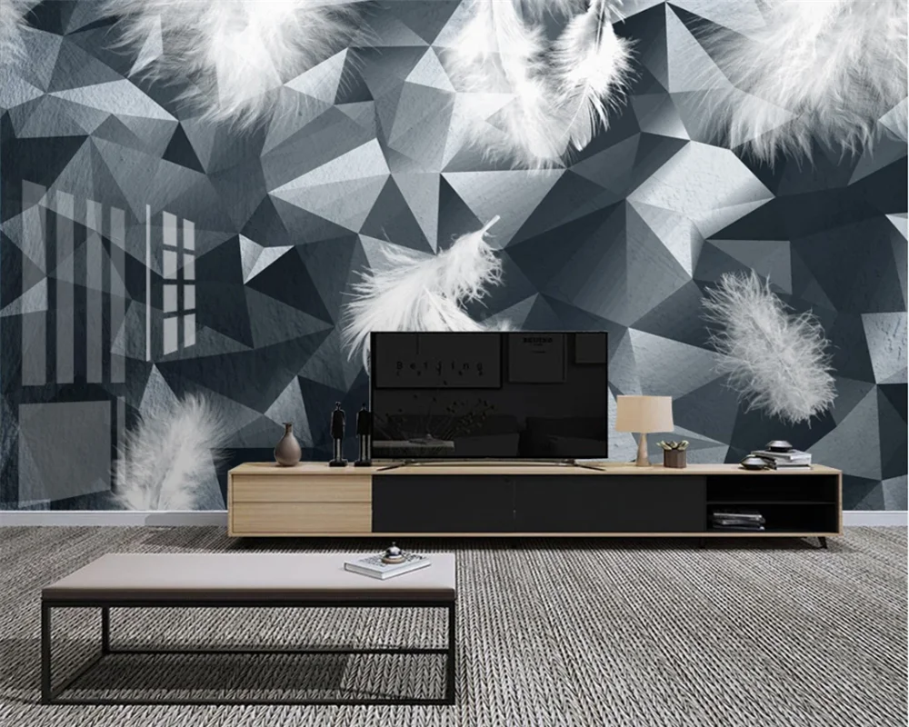 beibehang Custom modern minimalist creative geometric stereo 3D feather TV sofa background papel de parede wallpaper