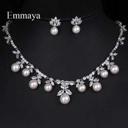 Emmaya Light Luxury Jewelry Set For Women&Girls White Color Earring And Necklace AAA Zirconia And Pearl Noble Dress-up in Party