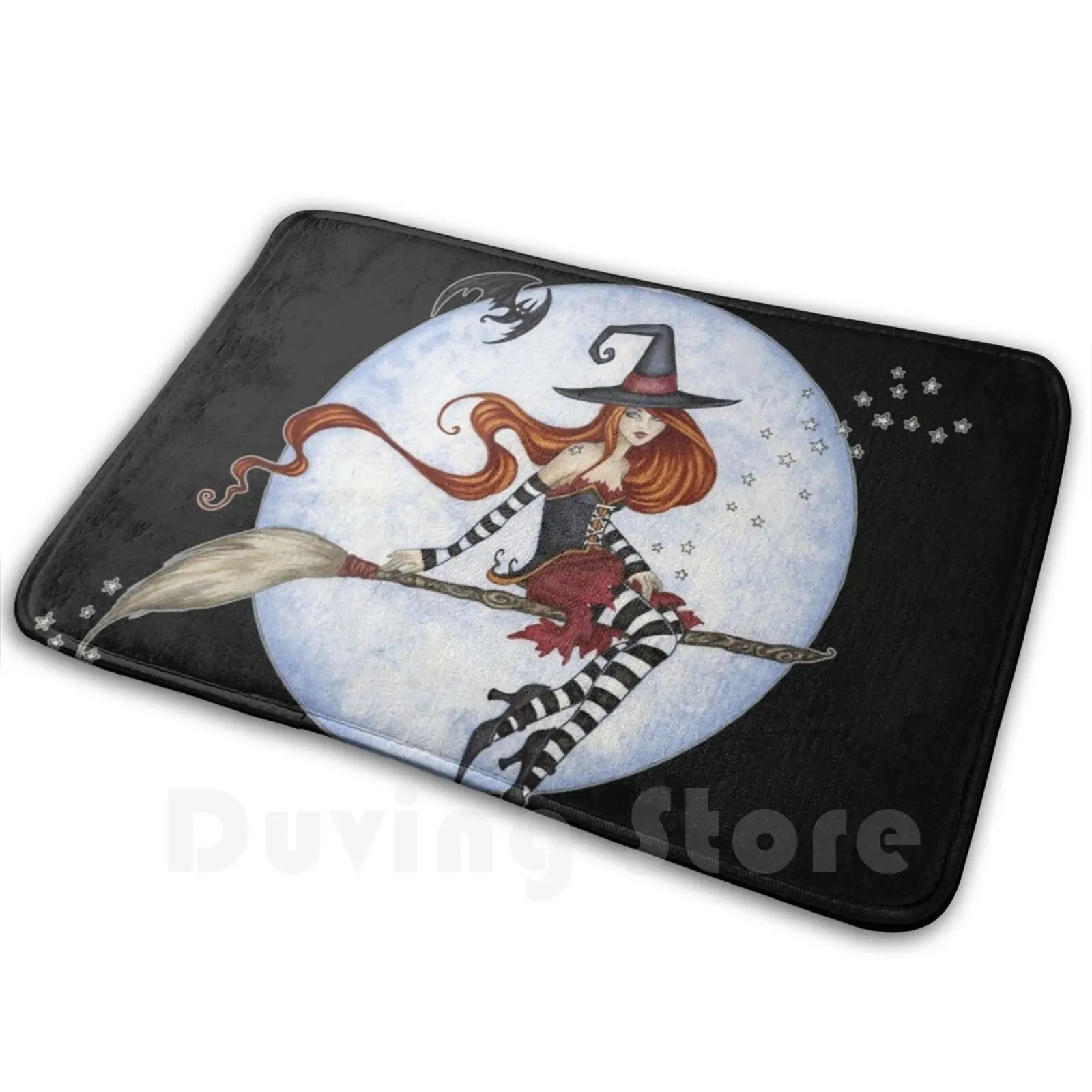 Moonlight Ride Carpet Mat Rug Cushion Soft Non-Slip Witch Halloween Witch On Broomstick Moon Full Moon Up Amy Brown