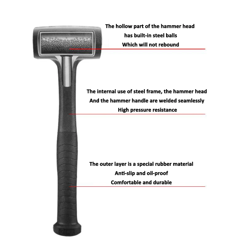 Rubber Shockproof Hammer Wear-resistant Anti-skid Hammer Round Head No Rebound Shock-absorbing Hammer Practical Hand Tools