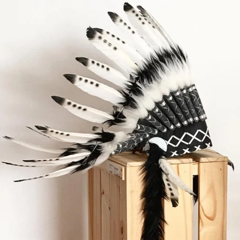 Indian Style Feather Headdress Hat Halloween Decoration Headwear Garland For Baby Girl Boys Villus Chiefs Cap Photography Props