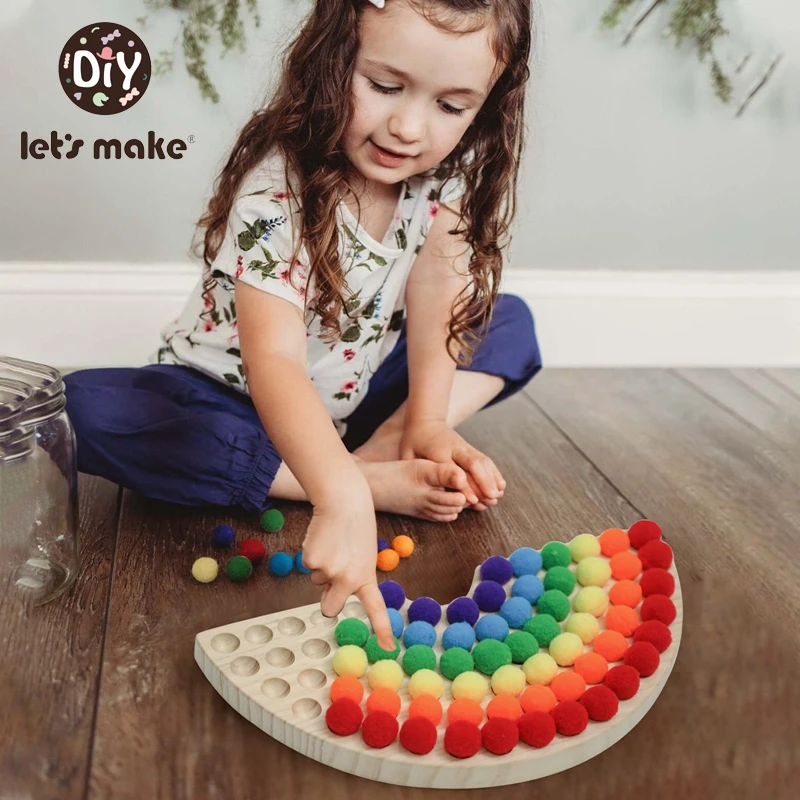 Let\'s Make 1Set Montessori Toys Wooden Rainbow Board Baby Color Sorting Sensory Toys Children Fine Motor Skills Education Toy