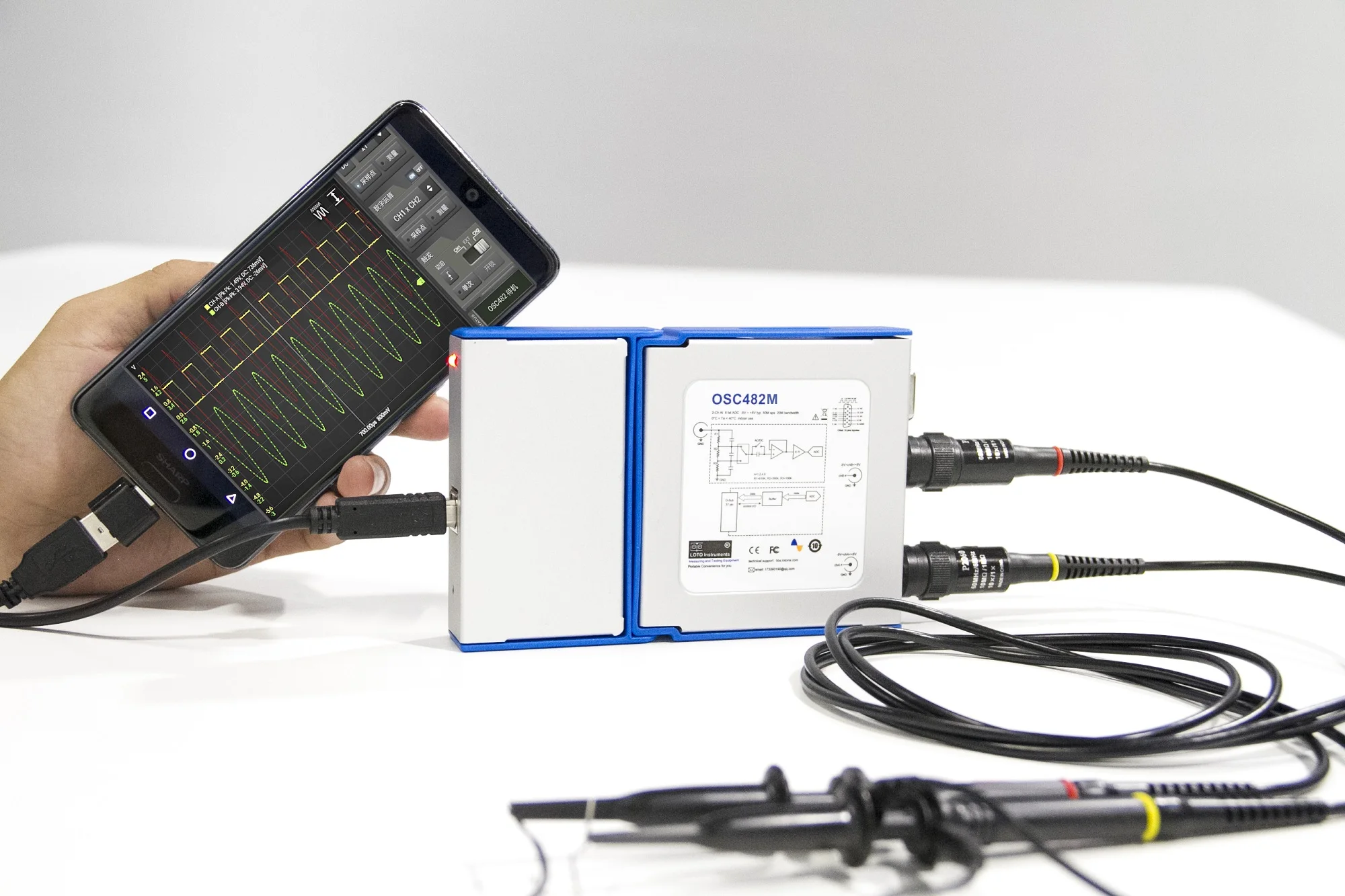 LOTO USB/PC Oscilloscope OSC482, 50MS/s, BW20MHz, 2-channel/Oscilloscope/Signal Generator/Logic Analyzer/8~13 bit Resolution