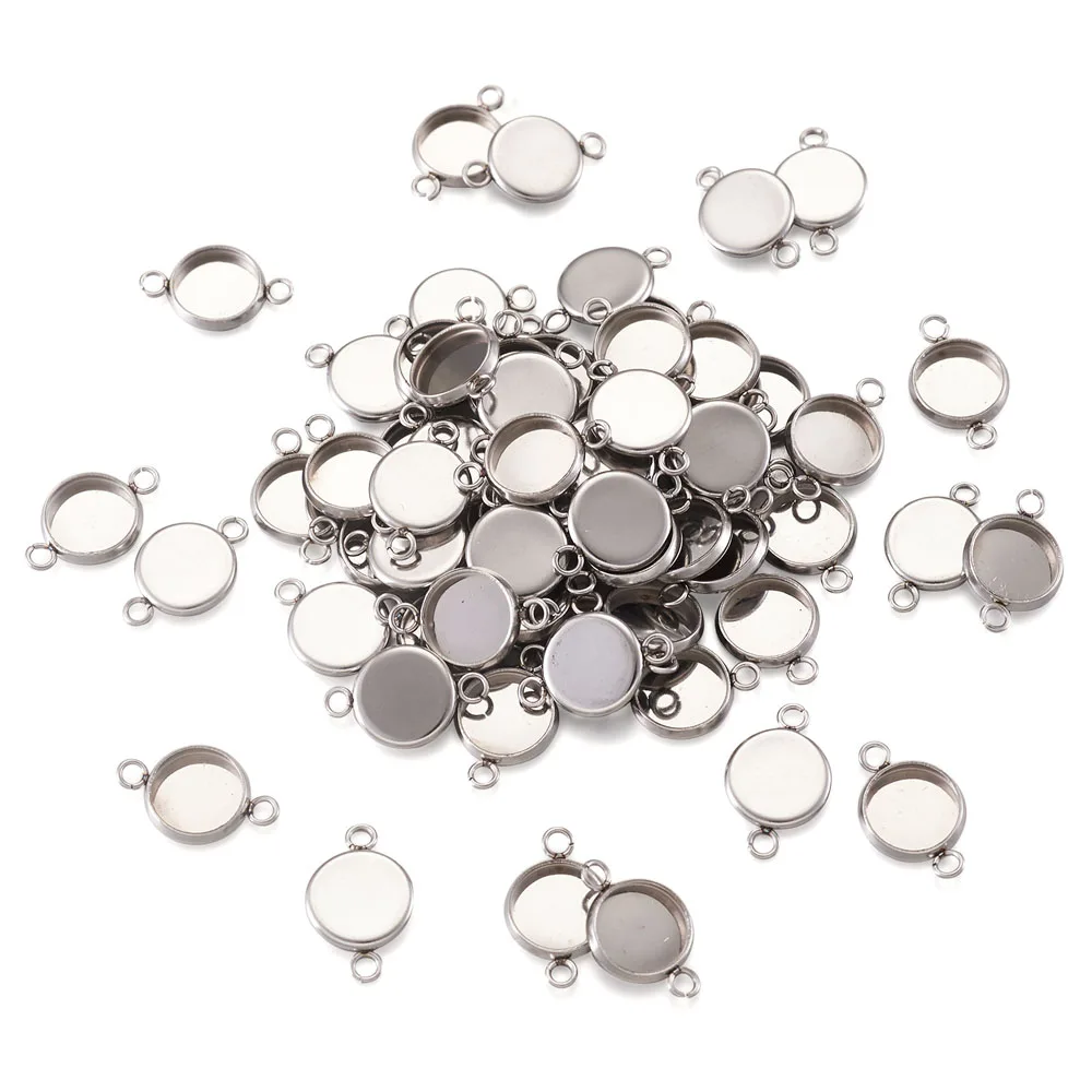 100-200pcs 8/10/12/14/16mm Stainless Steel Cabochon Connector Settings Bracelet Cameo Bezel Base Blanks for DIY Jewelry Making