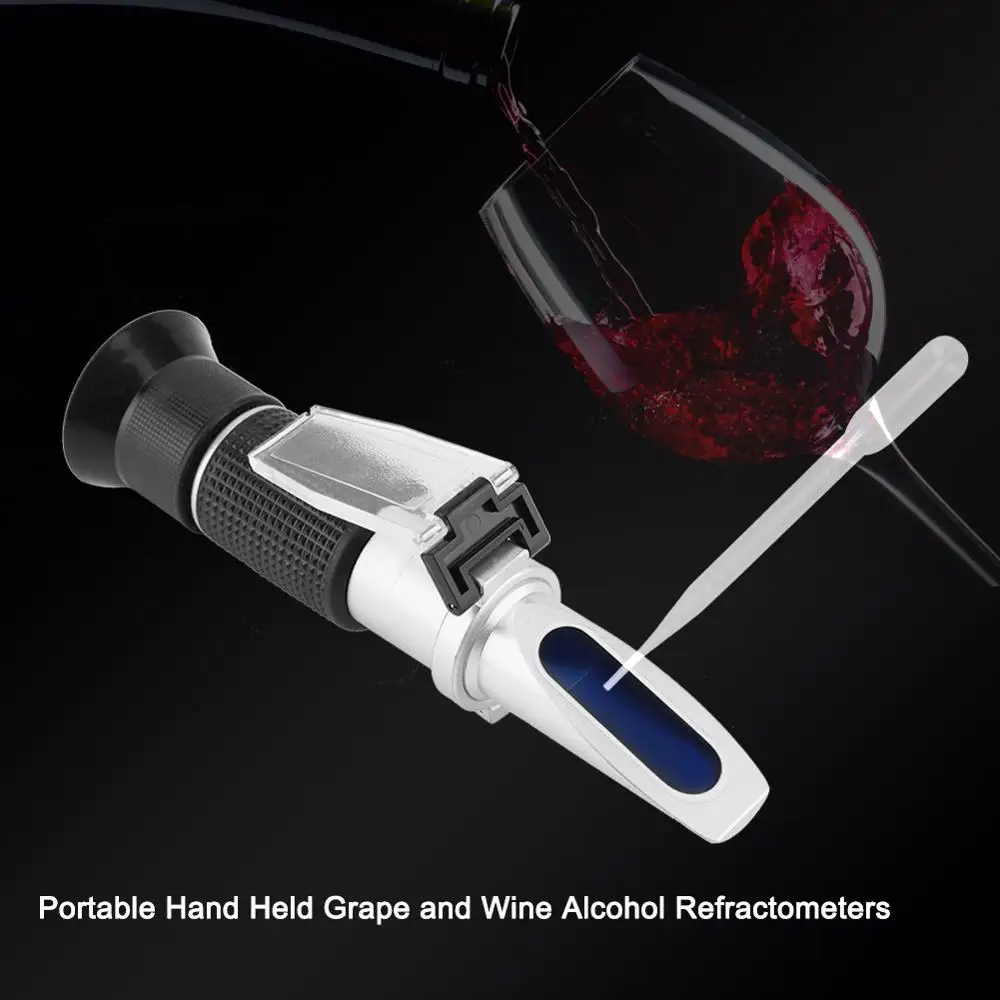 Handheld Wine Alcohol Refractometer With ATC Dual Scale Brix 0-40% 0-25% VOL Optical Tester for Grape Making Winemakers