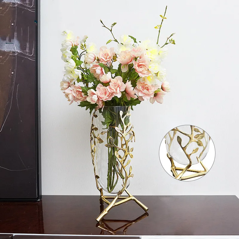 

European Style Brass Glass Vase Decoration Living Room Flower Arrangement Simulation Dried Flower Living Room Home Decoration