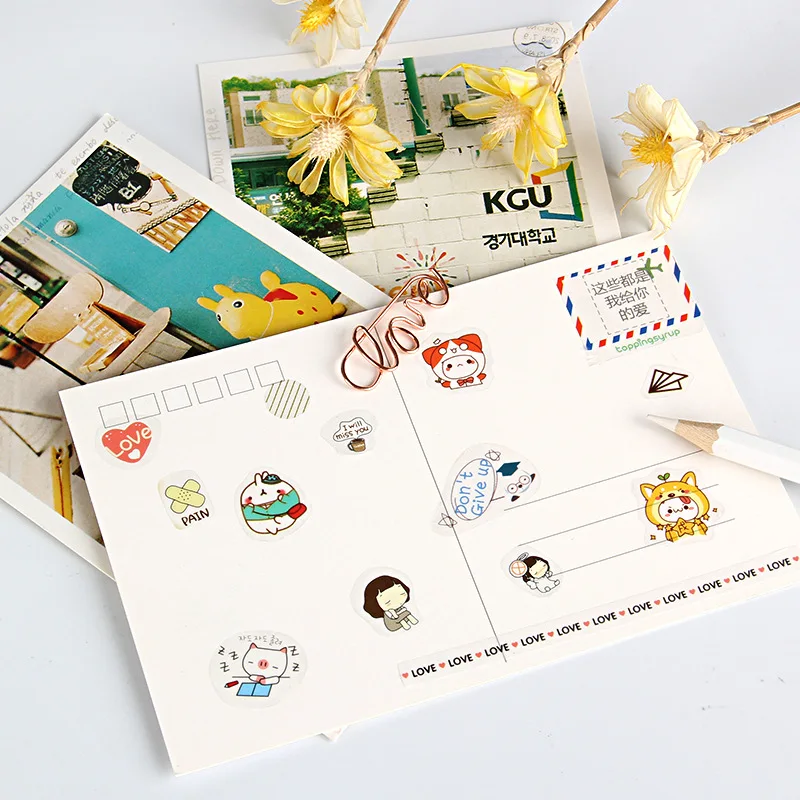 6sheets/bag Cute Stickers Journal Kawaii Scrapbooking Planner Diary Sticker Set Retro Stationery