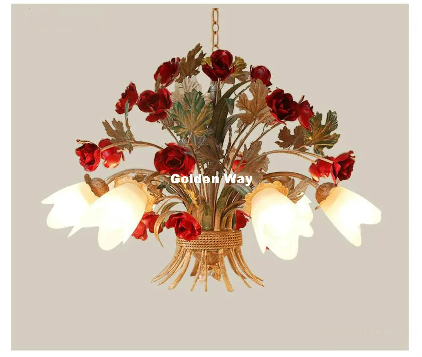 Modern Floral Design D65cm H40cm Chandelier Lighting Glass Shade Rose Lamp Living Room Hanging Lights Dining Room Bedroom Lights