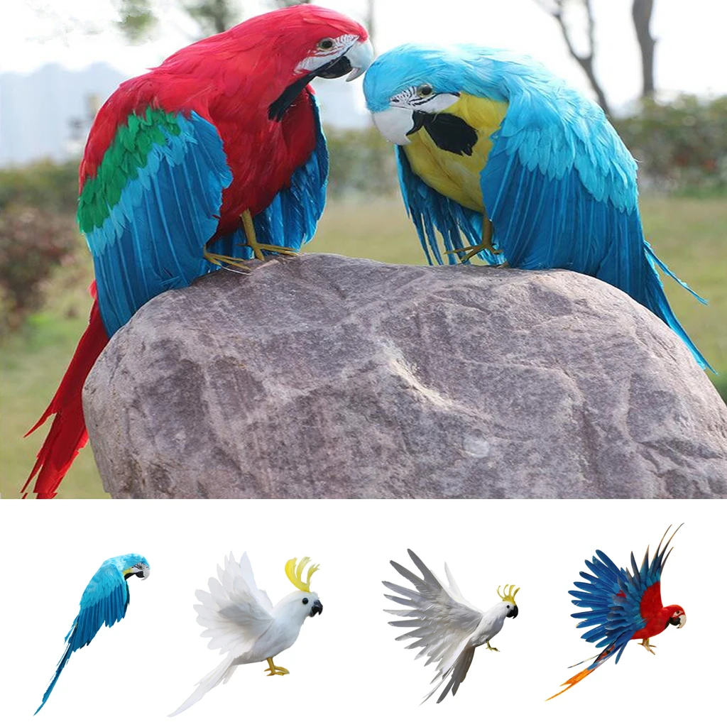 Realistic Flying Birds Model Colorful Artificial Parrot Creative Feather Lawn Figurine for Home Garden Birds Decoration Tree Dec