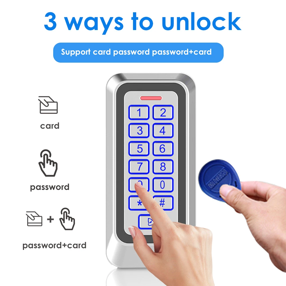 IP67 Waterproof Backlight RFID Metal Door Access Control Reader Keypad 1000 Users 125KHz EM Card Door Opener System