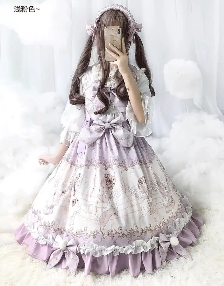 Prinzessin täglichen tee party süße lolita kleid vintage spitze bowknot nette druck viktorianischen kleid kawaii mädchen gothic lolita jsk cos