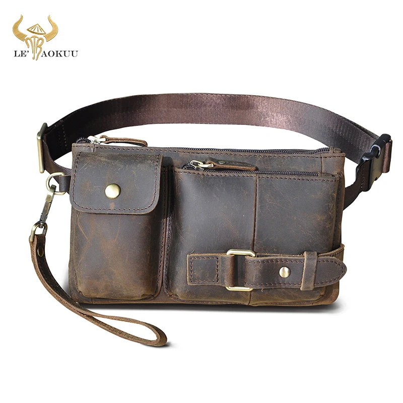 Fashion Quality Leather Male Crossbody Sling Bag Design Casual Travel Cigarette Case Travel Fanny Waist Belt Bag Men 8135-d