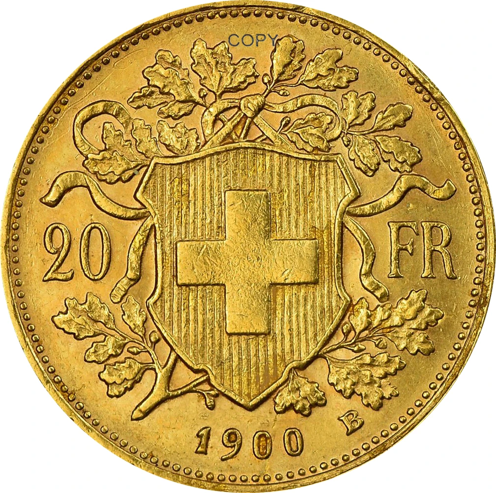 Switzerland Confederation gold 20 Francs 1900 LB Brass Metal  Copy Commemorative Coin Ww2 Moneda Collectible Coins