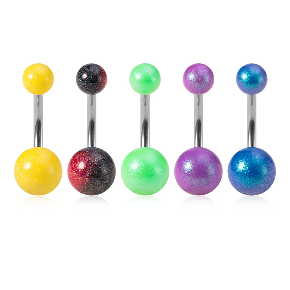 5pcs Candy Colour Acrylic Belly Button Rings, Body Piercing