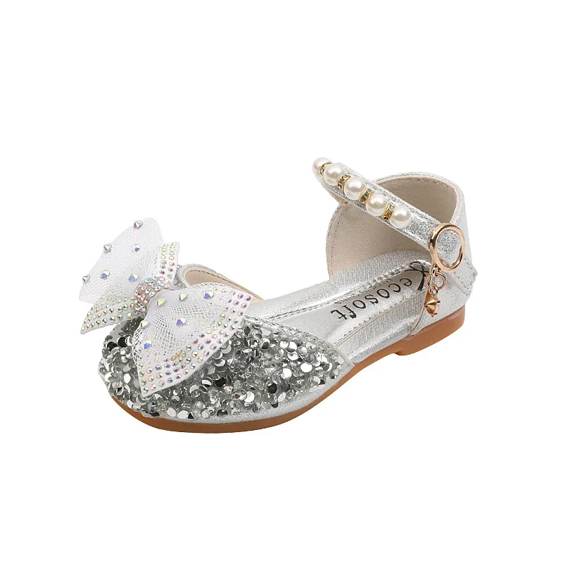 Hot Sale Girls Sequin Pearl Bow Kids Shoes Cute Princess Shoes Spring Summer New Sandals Children Party Dance Single Shoes G509