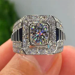 Classic Business Style Silver Color Crystal Men's Rings Fashion Party Wedding Engagement Male Ring Jewelry Hand Accessories