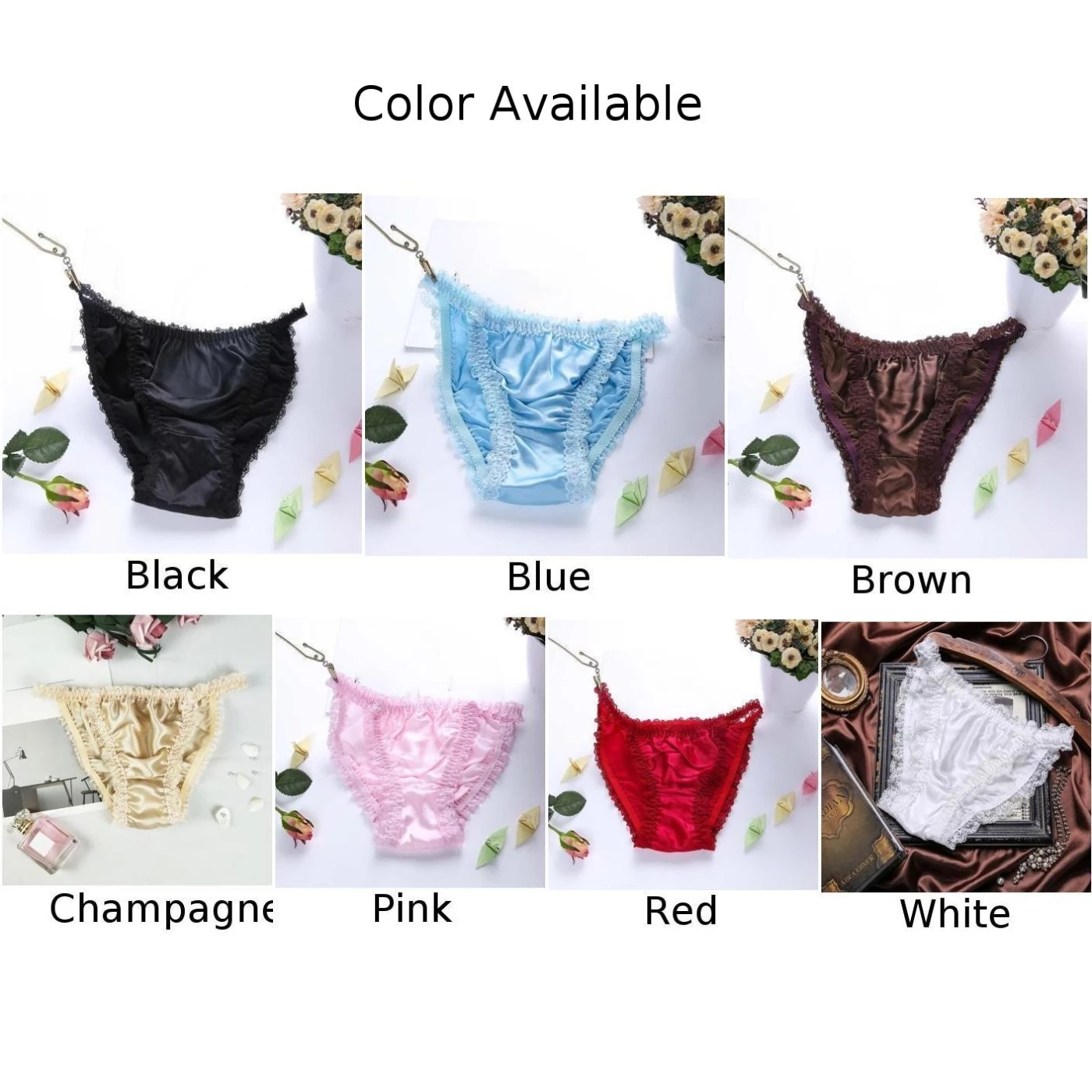 Cuecas de biquíni com cordas confortáveis para mulheres, cuecas 100% seda, lingerie sensual, cuecas sexy