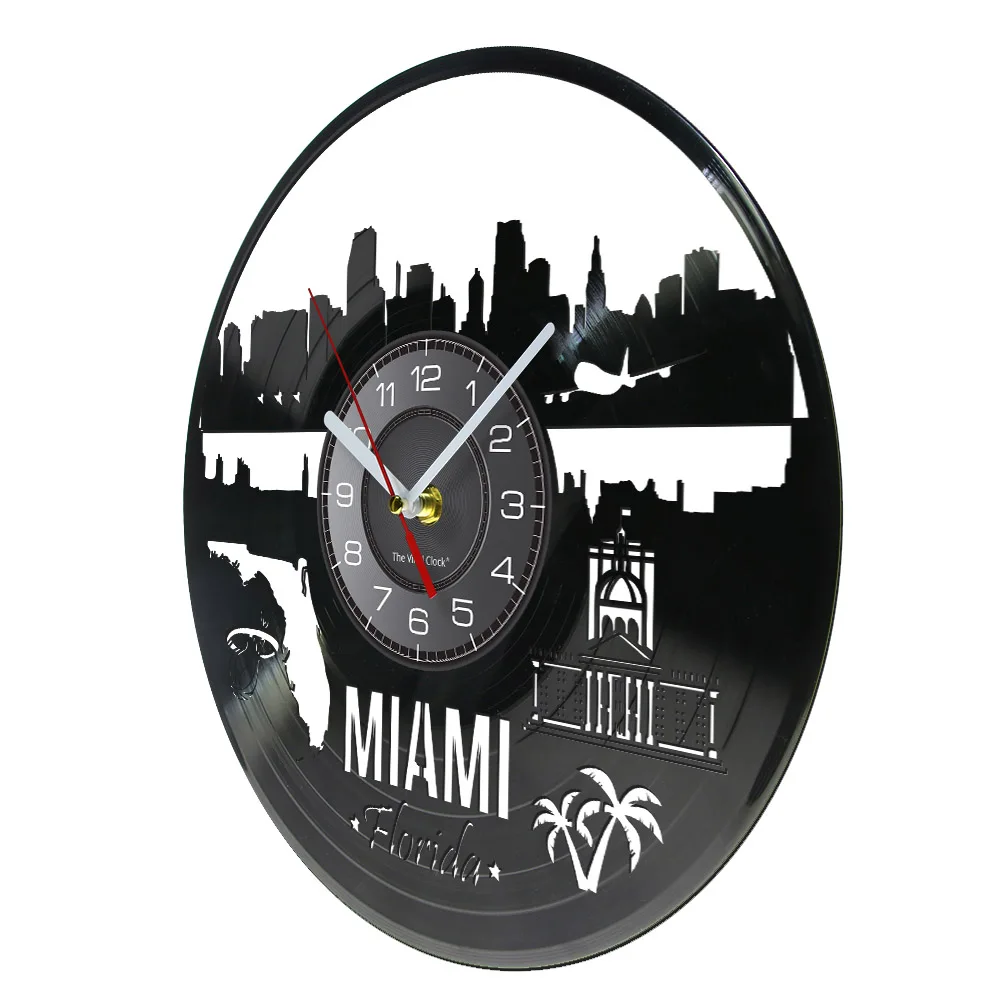 Miami Florida Landscape Vinyl Record Wall Clock MIA Port Travelling Home Decor Skyline USA Cityscape Vinyl LP Album Office Decor