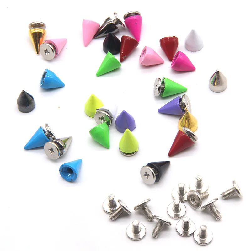 50sets 7*10mm Bullet Cone Colored Studs And Spikes For Clothes DIY Handcraft Garment Rivets For Leather Bag Shoes