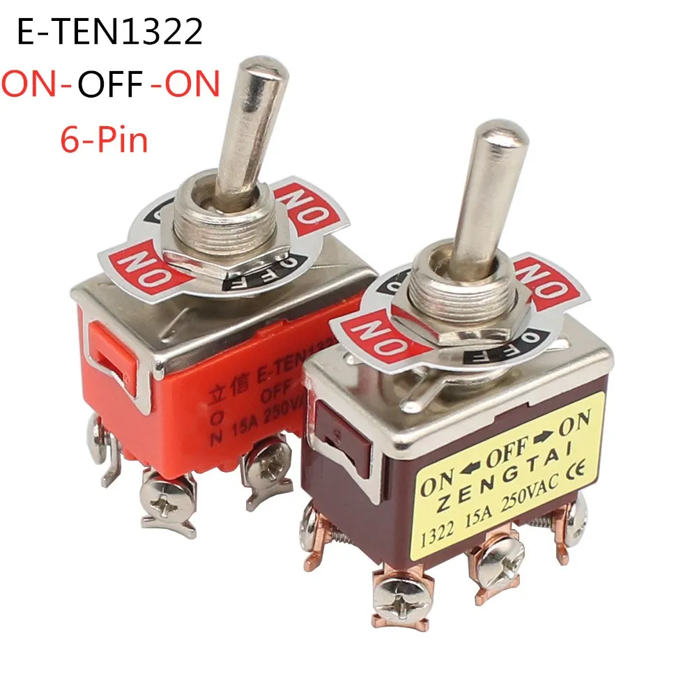 High Quality 1PCS E-TEN1322 15A/250V 6 pin Waterproof Switch Cap On-Off-On Miniature Toggle Switches orange