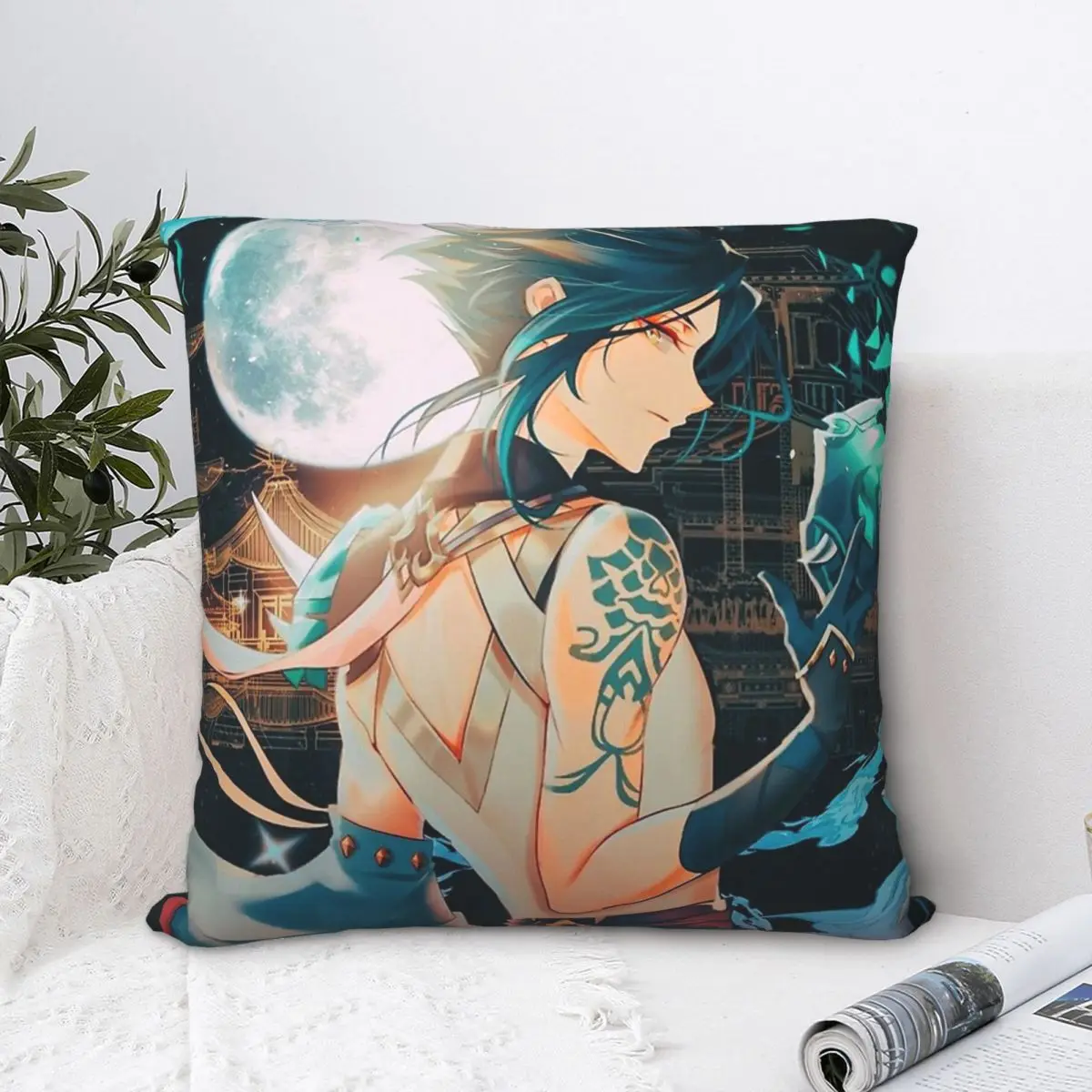 

Xiao Pillowcase Genshin Impact Backpack Cushion For Home DIY Printed Chair Throw Pillow Case Decorative