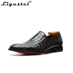 Sapatos artesanais de couro de crocodilo, Sapatos masculinos, Loafer inferior vermelho, Designer de casamento de luxo, alta qualidade