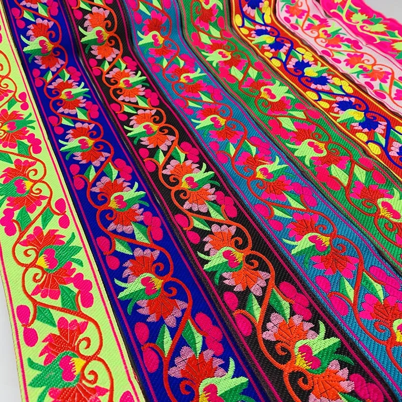 7 Yards 50mm Vintage etnico ricamo nastro di pizzo tessuto Jacquard pizzo Trim motivo floreale nastro fai da te abbigliamento accessori tessuto