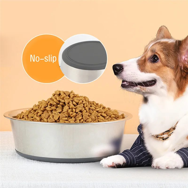 Stainless Steel Pet Bowl Thickened Antiskid Pet Food Bowl Silicone Bowl Bottom Cat Bowl Dog Bowl No Slip Pet Supplies 1750ml