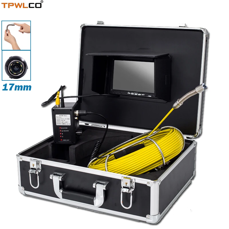 

20m 7inch Monitor Waterproof 17mm Pipe Industrial Endoscope Camera With 6pcs LEDS Sewer Inspection System 12V4500mAh Battery