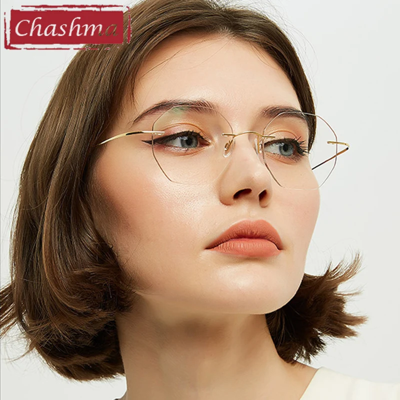 Chashma Rimless 2 g Frame Octagon Polygon Trend Eyeglasses Men Titanium Flexible Light Spectacles for Women