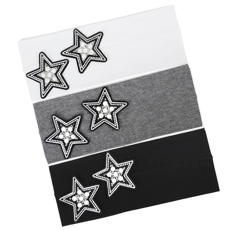 

Women Fashion Flat Hairband Handmade Rhinestones Star Accessories Cotton Turban Wraps Stretchy Plain Headbands For Female