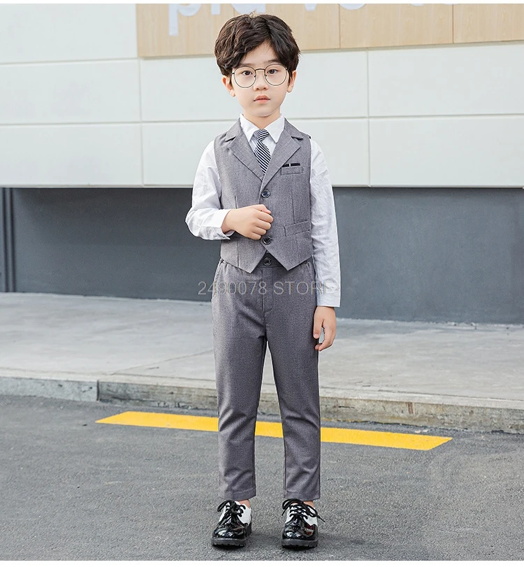 Flower Boys Formal Vest Pants 2pcs Suit School Kids Weeding Birthday Dress Children\'s Day Chorus Show Piano Performance Costume