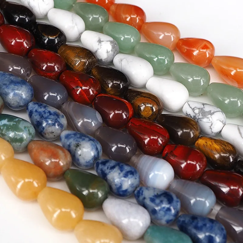 10x15mm Natural Tiger Eye/Yellow Jades/Red Agates/White Turquoises/Green Aventurine Stone Beads Water Drop Loose Stone Beads