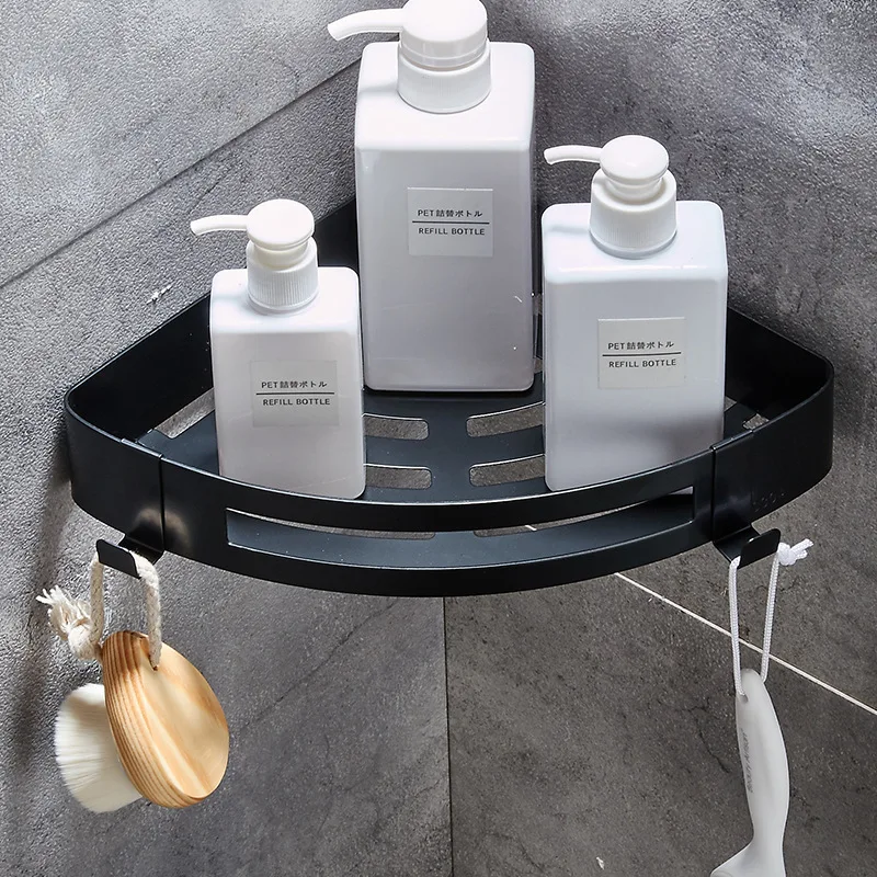Rak Kamar Mandi Rak Shower Baja Tahan Karat Rak Sudut Hitam Rak Mandi Persegi Rak Organizer Penyimpanan Kamar Mandi Krom
