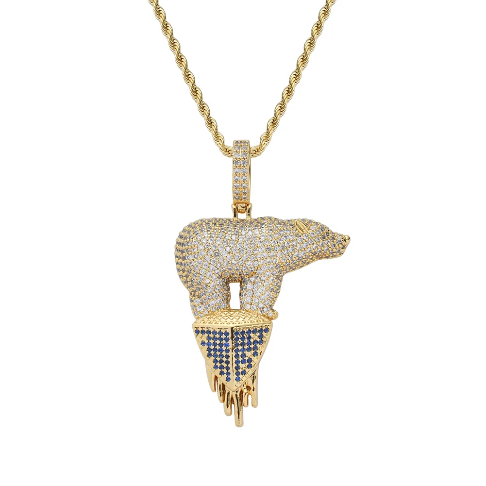 

Hip Hop Jewelry High Quality Iced Out Chain 18K Gold Plated Bling CZ Simulated Diamond Hip-hop Polar Bear Pendant Necklace