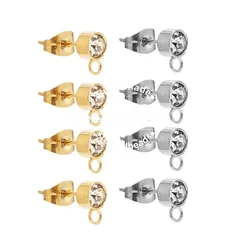 20pcs Stainless Steel Clear Rhinestone Earring Posts Gold Ear Studs with Loop Fit DIY Earrings Jewelry Making Supplies