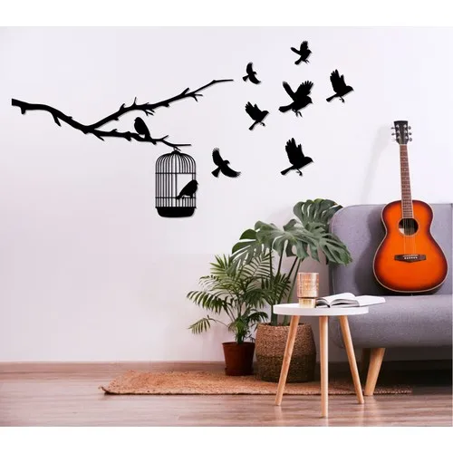 Wooden Cage Bird Wall Decor Wall Decoration Living Room Decor Self Adhesive Decorative Motifs for Wall Ornaments