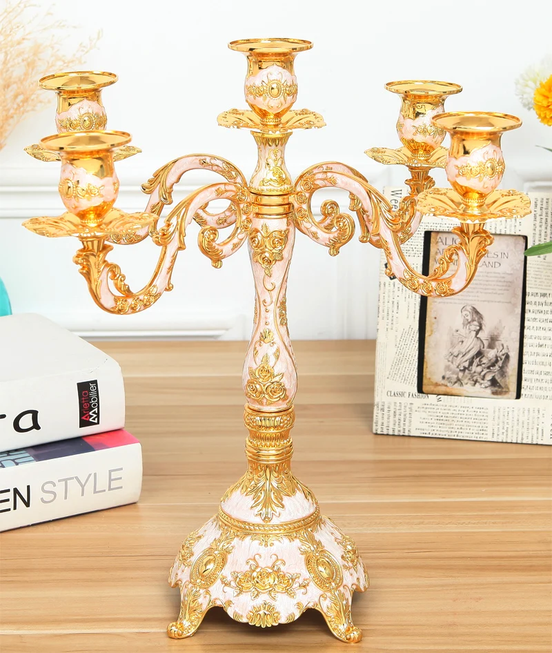 IMUWEN New Arrival Candle Holder 5-arms Golden Plated Candelabra Romantic And Luxury Metal For Wedding Events Or Party Decor