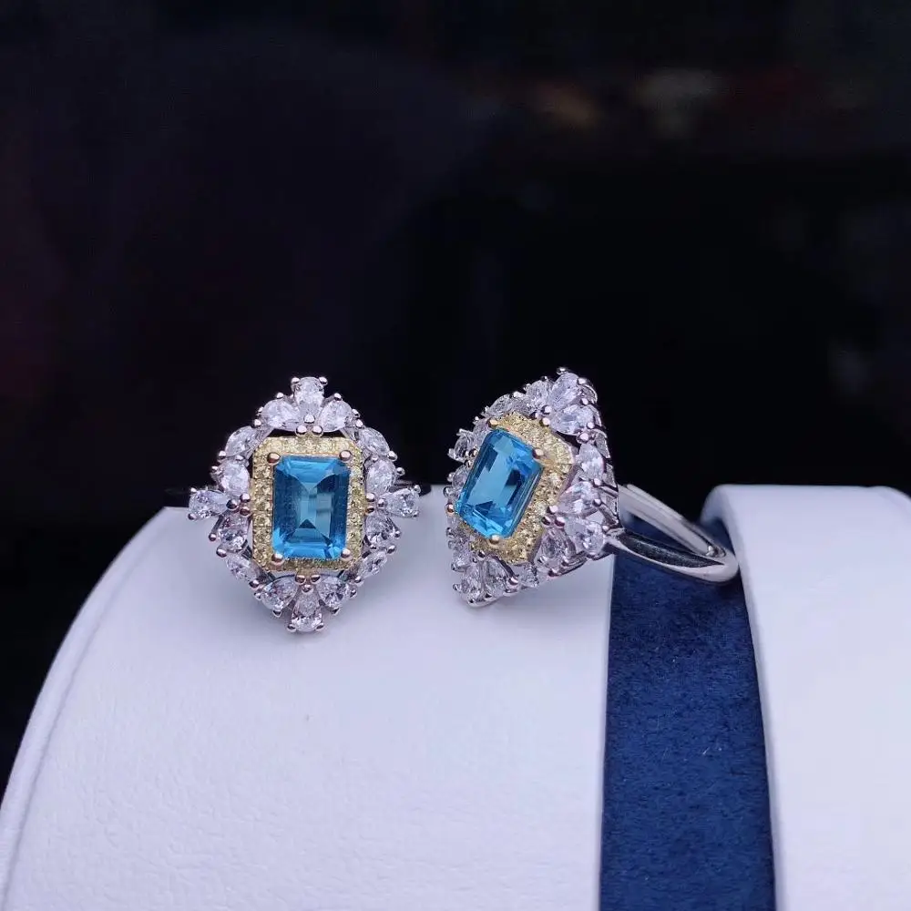 KJJEAXCMY fine jewelry 925 sterling silver inlaid Natural blue topaz ring luxurious female support detection popular classic