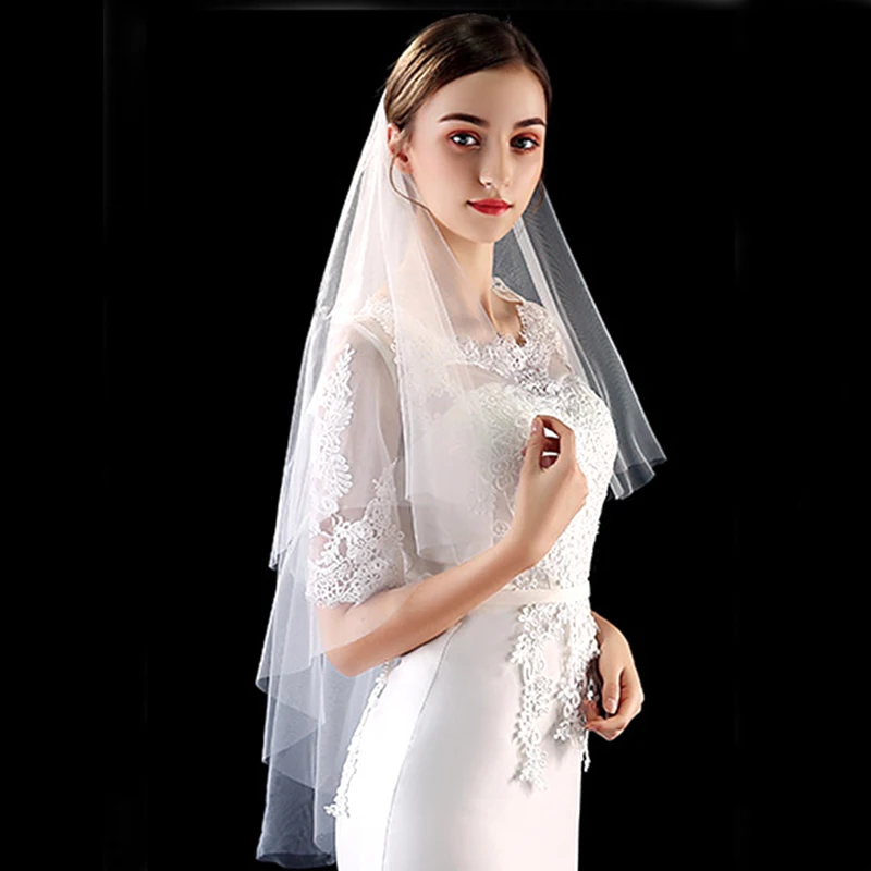 bride veil wedding accessories double layer hair comb plain yarn white veil Simple Attractive bridal veil